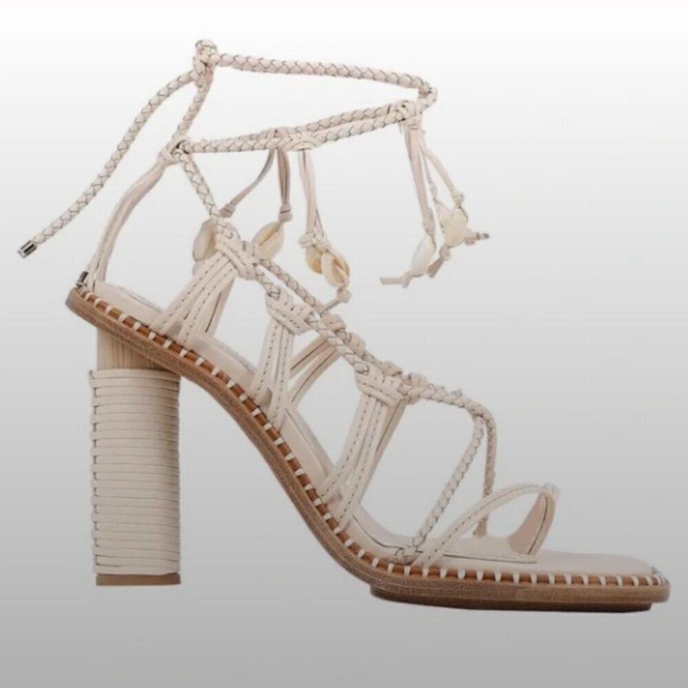 Ulla Johnson Cora High Heel Ankle Strap Sandals Seashell Leather Size 40 9.5 - Picture 2 of 15